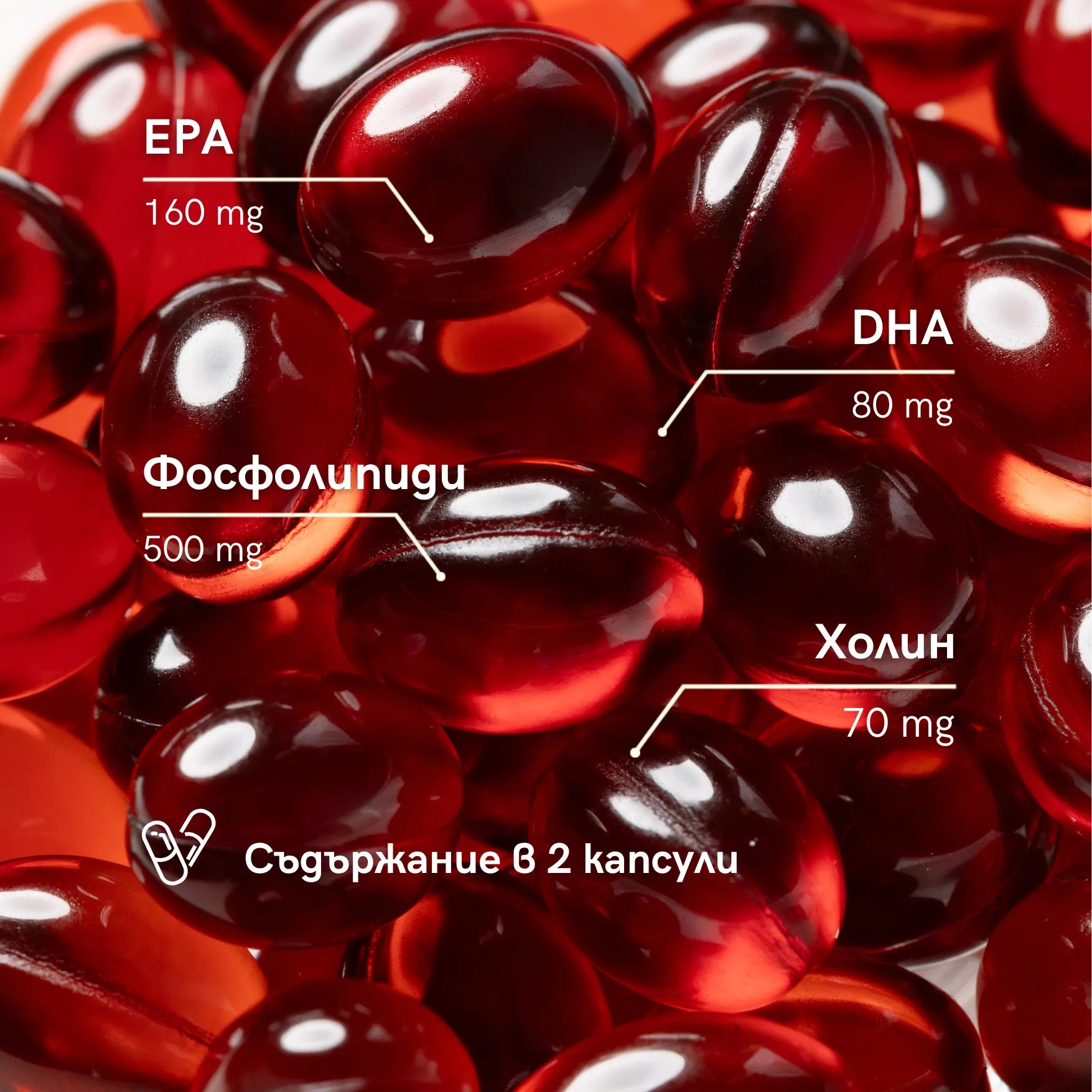 Krilixir Krill Oil - съдържание в 2 капсули масло от крил